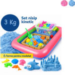  Nisip kinetic, 8 accesorii si cutie gonflabila, 3 kg roz