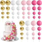 BOUBONI 48 db Torta Dekoráció Golyók Cake Topper Lufi Cupcake Tortadísz Születésnapra Esküvőre Babyshowerhez 4x4 cm Rózsapiros Rózsaszín Feh
