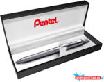 Pentel Zseléstoll, 0, 35 mm, nyomógombos, ezüst tolltest, PENTEL "EnerGel BL-407" fekete, ajándék kék tollbetéttel (COR_PENBL407)