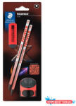 STAEDTLER Grafitceruza készlet, hegyezővel, radírral, HB, STAEDTLER "Norix® 181", piros (COR_TS181SBK22)