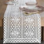 Takoy Asztali futó 40x140 cm fehér azsurmintával MARY boho stílusban