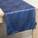 Takoy Traversă de masă din catifea GOJA, albastru închis, 40x140 cm, cu imprimeu lucios model frunze de ginkgo, PIERRE CARDIN Fata de masa