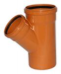  Ramificatie PVC 110/110mm la 45 de grade, cu inel de etansare montat din fabrica, pentru instalatii de canalizare interioara si exterioara. Permite introducerea line a unei ramuri secundare de 110mm i
