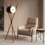 AC Atelier Lampa de podea din lemn si piele sintetica design LUX Black (AC 8098)
