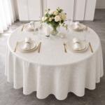 Pucioasa Fata de masa teflonata, rotunda, diametru 180 cm, Crem cu imprimeu ornamental F4 Fata de masa