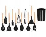 Springos Set ustensile bucatarie, silicon si bambus, negru, 12 piese, Springos (KI0002)