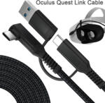 Prestige Charge Cablu USB-A și USB-C la USB-C unghi 90°, 2in1, PRESTIGE CHARGE, PD 3.0, SuperFastCharge, compatibil Oculus Quest 1/2, Samsung, iPhone, 5Gbps, textil premium, Negru, 6 m