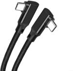 Prestige Charge Cablu USB-C la USB-C dublu cap 90°, PRESTIGE CHARGE, 100W PD 3.1 SuperFastCharge 2.0, transfer date 20Gbps, 4K@60Hz, laptop, gaming, înveliș textil premium, negru mat, 3m