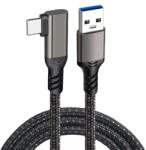 Prestige Charge Cablu USB-A la USB-C unghi 90°, PRESTIGE CHARGE, 60W 3A Quick Charge 3.0 FastCharge, transfer date USB 3.2 Gen 2 10 Gbps, Negru texturat, 5 m