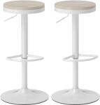 HOMCOM Lot de 2 taburete de bar, scaune de bar pivotante cu scaun din hevea, înălțime reglabilă și suport pentru picioare, alb | Aosom Romania (83A-282V00WT)