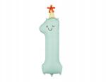 PartyDeco fólia lufi 1-es szám, menta színű, 86 cm, sapkával