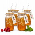 Bergman 4x Pohár Szívószállal 480 ml Bambusz Italfedél
