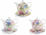 Decorer Set 3 ceainice cu 3 cesti portelan multicolor Hortensii 16 x 10.5 x 14 H, Ø 10, 5 x 5, 5 H, 350ml, 200 ml (A72.14.94)