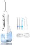 H2ofloss Irigator bucal portabil h2ofloss HF-6, 5 trepte de presiune, rezervor 300 ml, baterie reincarcabila 2000 mAh, IPX7, 5 capete, husa de transport, alb (sid142) Irigator oral