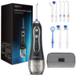 H2ofloss Irigator bucal portabil h2ofloss HF-6, 5 trepte de presiune, rezervor 300 ml, baterie reincarcabila 2000 mAh, IPX7, 5 capete, husa de transport, gri (sid143) Irigator oral