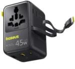 Baseus Incarcator retea Baseus PicoGo AG11, 2x USB-C, 2x USB, 2x Schuko, Quick Charge 45 W, Cablu USB-C retractabil, Black (E0307F00)