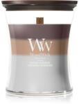 WoodWick Trilogy Radiant Cashmere lumânare parfumată cu fitil din lemn 275 g
