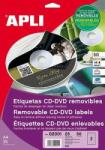 APLI Etikett, CD/DVD, A4, matt, eltávolítható, APLI, (25 lap) (02001) (02001)