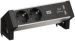 Bachmann Priza multipla BACHMANN Desk2 Alu Negru cu 2 iesiri Schutzkontakt si 1 USB (10969421)
