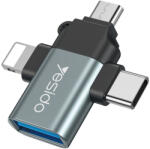 Yesido USB към Lightning, Micro-USB, Type-C 480Mbps OTG адаптер - Yesido (GS15) - черен