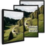 QPQIYIY Képkeret 30x40 cm 3 db-os Szett Fekete Fából Készült Képkeret Fotókhoz Képekhez Poszterekhez