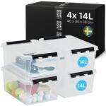 SmartStore 14 literes átlátszó tárolódoboz fedővel megerősített műanyag élelmiszerbarát kapcsos zár BPA mentes 4 db 40x30x18 cm pakolható