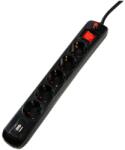 Spacer Elosztó Spacer, PP-5-45B-USB, USB x 2, 5 aljzat, kapcsoló, túlfeszültség-védelem, 16A, 4.5m, Fekete (PP-5-45B-USB)