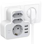 Tessan TS-327 6 az 1-ben elosztó, 1 db F-Schuko aljzat, 2 db Euro aljzat, 3 db USB-A, 240 V, 3600 W, 16 A, fehér