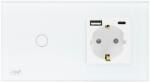PNI SH115W egyszerű kapcsoló érintéssel és schuko aljzattal, üvegből, USB-A és USB-C aljzattal, Fehér (PNI-SH115W)