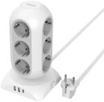 Tessan TPS02-DE-C torony elosztó, 12 aljzat, 2 x USB-A, 1 x USB-C, 3 A, 2 m kábelhossz, túlterhelés elleni védelem