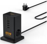 Tessan torony típusú elosztó TS-FS02DE00, 2xUSB-C, 4xUSB, 2 aljzat, gyorstöltés USB-C 65W, 2m, Fekete