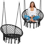 Sofotel Függőszék, Sofotel Boho, fekete, 80 x 63 cm ülés, fém váz, 100 cm poliészter-pamut kötél, 150 kg teherbírás, beltéri/kültéri (TE290000)