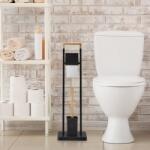 Relaxdays WC kefe szett bambusz és rozsdamentes acél álló WC papírtartóval fekete természetes színben