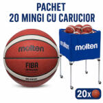 Molten Pachet 20 mingi baschet Molten B7G4050, marime 7, FIBA Approved + carucior mobil Molten BK0012-B (20XB7G4050+BK0012-B)