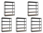 MAMUTEX 5 darabos akciós csomag - Festett fekete Mamutex Heavy polc 216x140x60 cm - 5 polc, teherbírás 1500 kg
