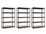 MAMUTEX 3 darabos akciós csomag - Festett fekete Mamutex Heavy polcrendszer 216x140x50 cm - 5 polc, teherbírás 1500 kg