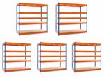 MAMUTEX 5 darabos akciós csomag - Lakkozott kék-narancssárga Mamutex Heavy polc 220x150x80 cm - 5 polc, teherbírás 2500 kg
