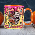 Deconline Halloween mintás bögre 3D hatású koponyás Narancssárga (DO126138-ORANGE-MUG-out)