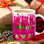Deconline Grincses karácsonyi bögre 3D pufi hatású "Believe in pink (DO129154-Ceramic-Mug-out)