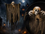 QX-IMP Akasztható Halloween csontváz szellem, fekete 80 cm (865037)