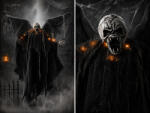 QX-IMP XL 90 cm Akasztható Halloweeni figura "sikoly" led világítással fekete (865043)