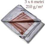  Prelata profesionala, PE 210 g/mp, 3x6 m, protectie completa, inele metalice de fixare (WM210.3x6.GREY-BROWN)