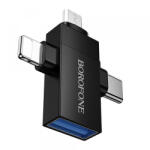 BOROFONE Adaptor OTG Lightning / microUSB / USB-C - USB-A Borofone BV26D, Negru