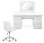 Artool Masa de toaleta/machiaj, Vanessa + scaun Alba, alb, cu oglinda si LED-uri, 130x43x143 cm (146234)
