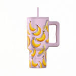 Estia Home Art Straw Tumbler XL Save The Aegean Reciclabil Pahar Cu Mâner Termos Oțel Inoxidabil Fără BPA 900ml Banana Mood Cu Pai și Mâner 01-41601 (01-41601)