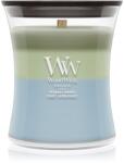 WoodWick Trilogy Verdant Woods lumânare parfumată cu fitil din lemn 275 g