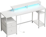 HomCom Masă de birou cu lumini LED, sertare, prize, porturi USB și suport pentru monitor 155, 5x48x88, 5 cm Alb | Aosom Romania (920-082V90WT)