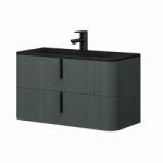 Fluminia Mobilier suspendat pentru lavoar Fluminia Pisa 100 cm, front riflat, 100 × 46 cm, verde Italia, mâner negru (PISA102-VI-C-HLY02) - e-baie