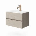Fluminia Mobilier suspendat pentru lavoar Fluminia, Genova 60, front rugos, laterale netede, almond/noce americano (GENOVA62-NA-IA) - e-baie