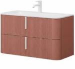 Fluminia Mobilier suspendat pentru lavoar Fluminia Pisa 100 cm, front riflat, 100 × 46 cm, mattone, mâner alb mat (PISA102-MA-C-HLY03) - e-baie